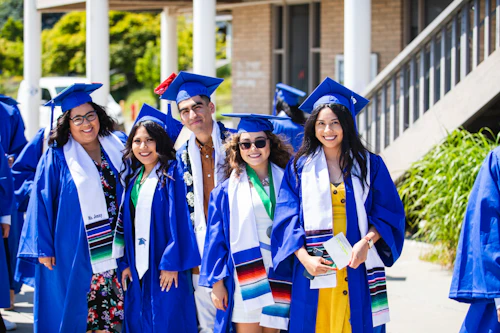 Students in graduation robes