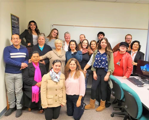 students standing in a classroom