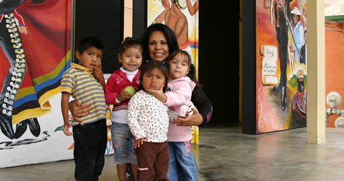 A teacher with her students