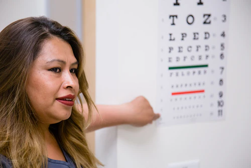 eye chart with student