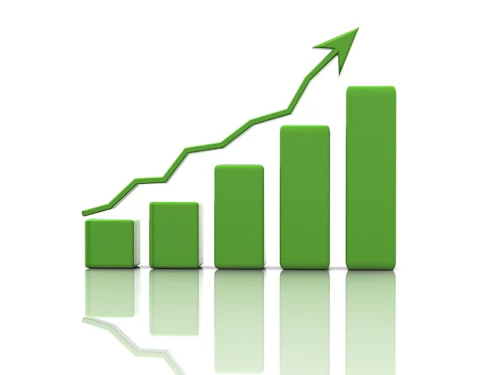 gráfico financiero de negocios con gráfico de barras y flecha hacia arriba