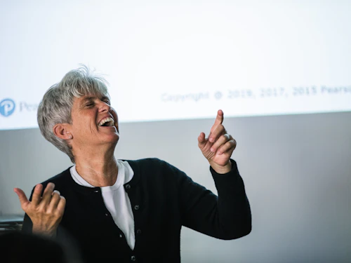 Criminal justice instructor in front of class