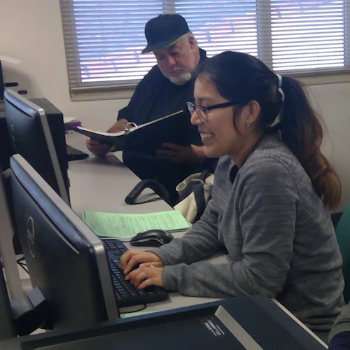 female student typing