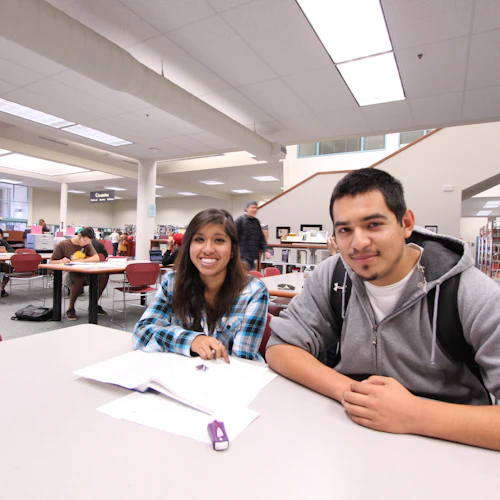 students in library