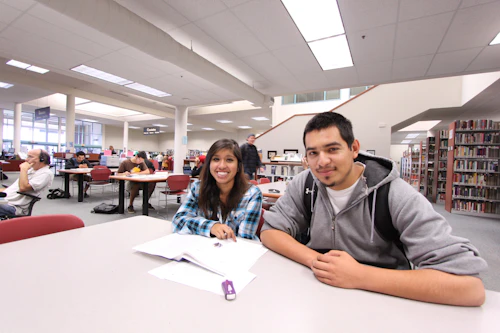 students in library