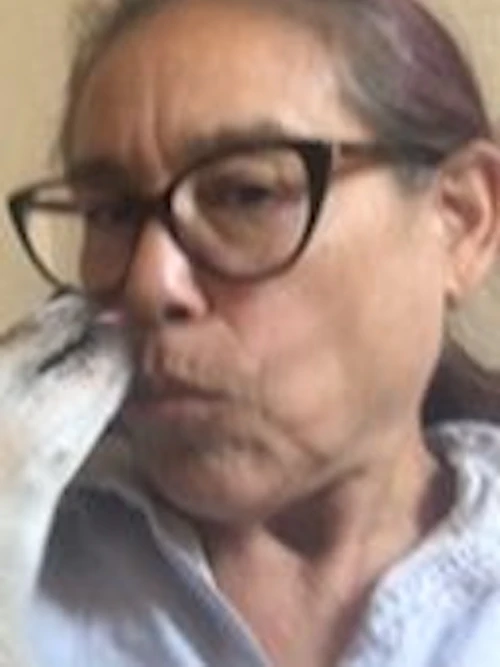 Robin with dog in home office