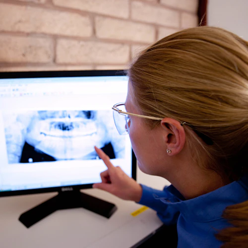 student viewing xray