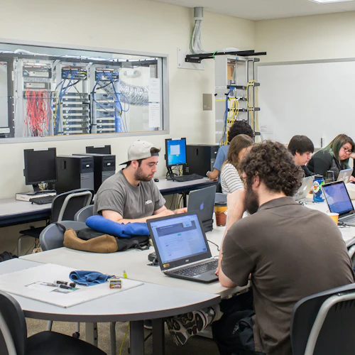 CIS students working on laptops