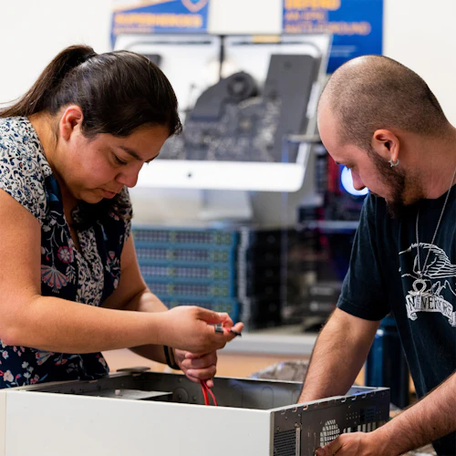 students working with computer