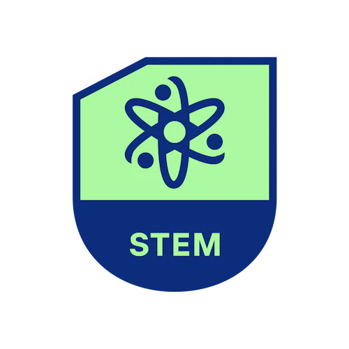 Cresta con "STEM" y dibujo del símbolo atómico