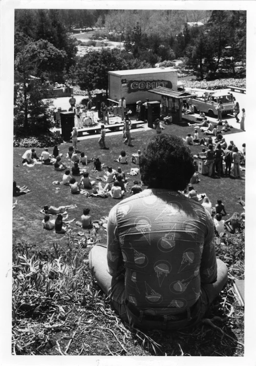 Student in the 1970's overlooking campus
