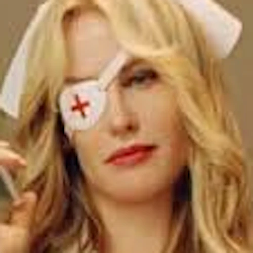 Character Elle Driver dressed as a nurse from film "Kill Bill"