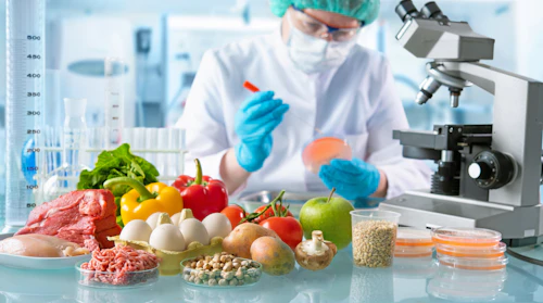 Biotecnólogo trabajando con especímenes de alimentos