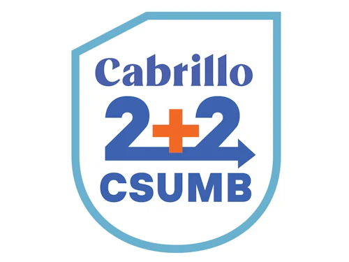 Cresta con las palabras Cabrillo 2+2 CSUMB en el interior