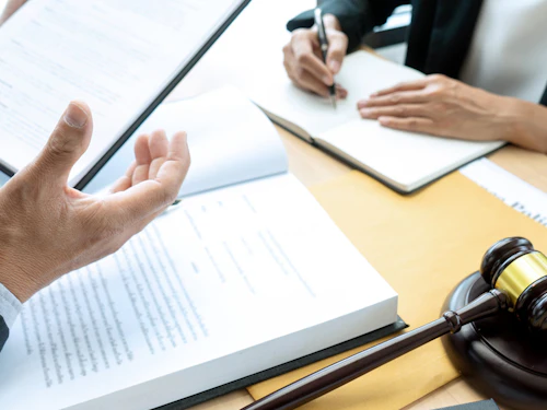 lawyer and judge gavel and paper work