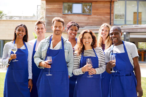 Group of people tasting wine outside