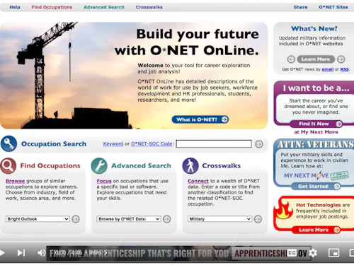 O*NET imagen de la página principal