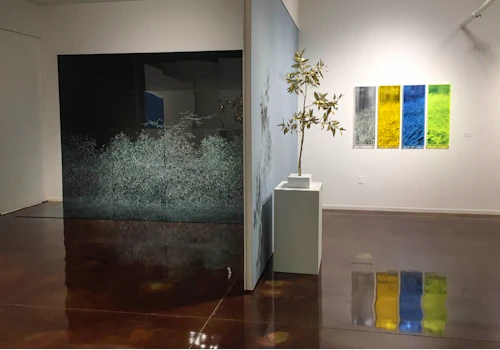 Vista de instalación del muro frontal y la galería central, Natalya Burd + Kirk Maxson