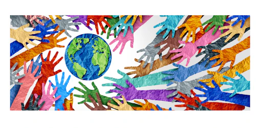 World and hands representing global diversity