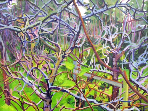 pintura, ramas de árboles brillantemente coloreadas/mejoradas