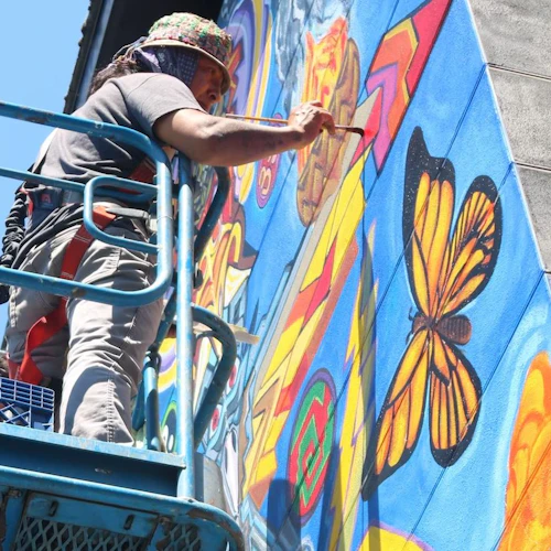 elevator mural in progress
