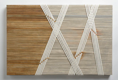 Pilar Agüero-Esparza, "Lace 4", cuero estirado, clavos en panel de madera