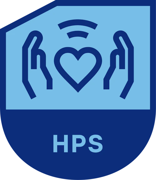 Crest with "HPS" and human hands around a heart