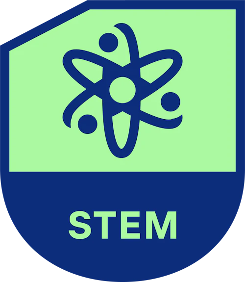 Graphic atom symbol over the acronym "STEM"