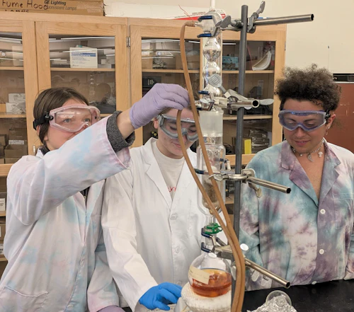 Students perform a Soxhlet extraction.
