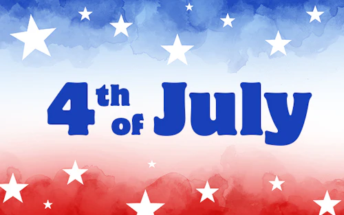 Fourth of July text with red white and blue background