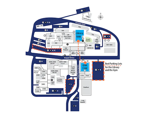 a map of campus with parking areas for the event