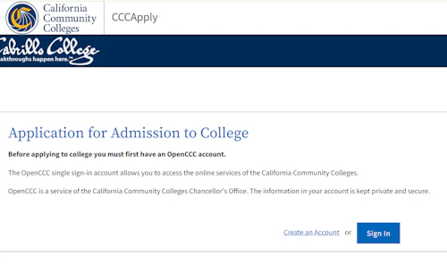 Photo of CCCApply admissions page