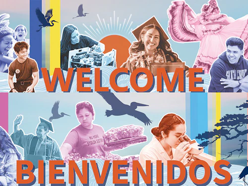 image Cabrillo's Multicultural Center mural with words Welcome and Bienenidos