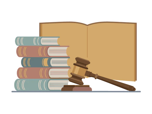 Pile of law books next to gavel