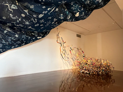 back gallery right corner view, Kalie Grainer, "Underwater Nest: The Kelp Forest Sanctuary of Life", kelp and yarn