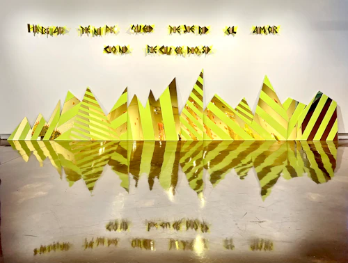 front wall installation view, "Eden", acrylic, mirror and wood