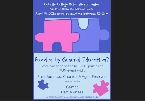 Advertisement for an event taking place on April 14, noon to 2:00 p.m., at the Multicultural Center
