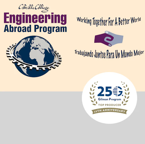 Engineering Abroad Logo with Gilman Producer Badge