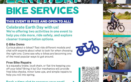 Earth Day Bike Services Event Flyer April 20 Watsonville 11:30 am-1:30 pm