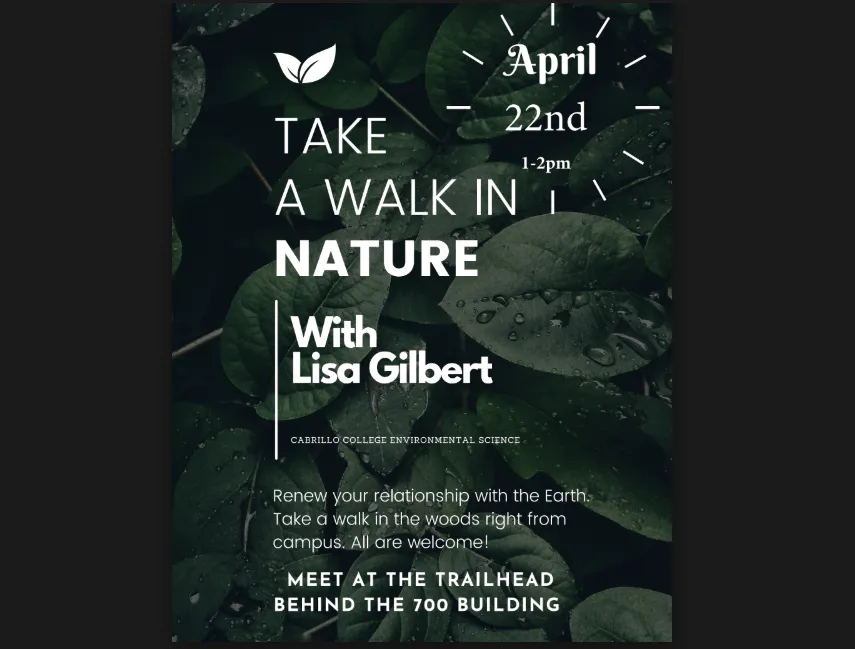 Take a walk in nature April 22 1-2pm