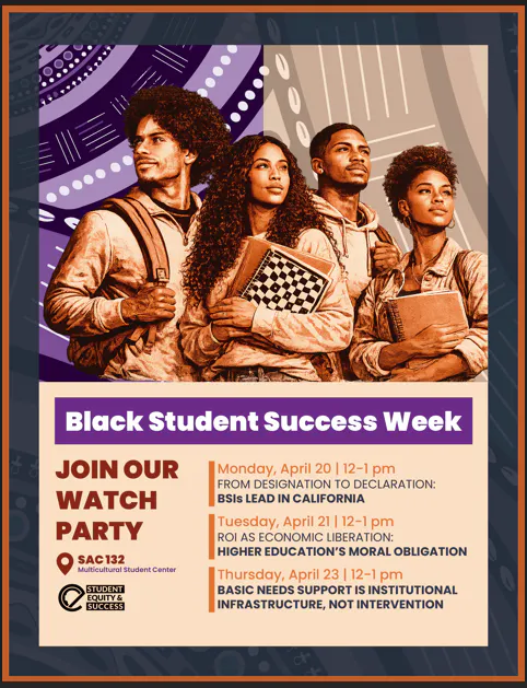 black student success week flyer with dates of events