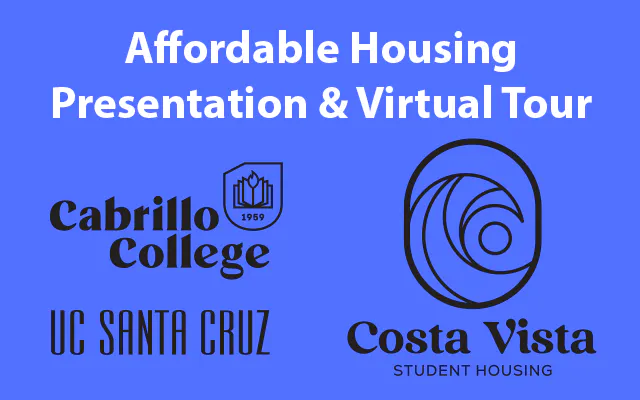 Cabrillo College, UC Santa Cruz, and Costa Vista Student Housing logos