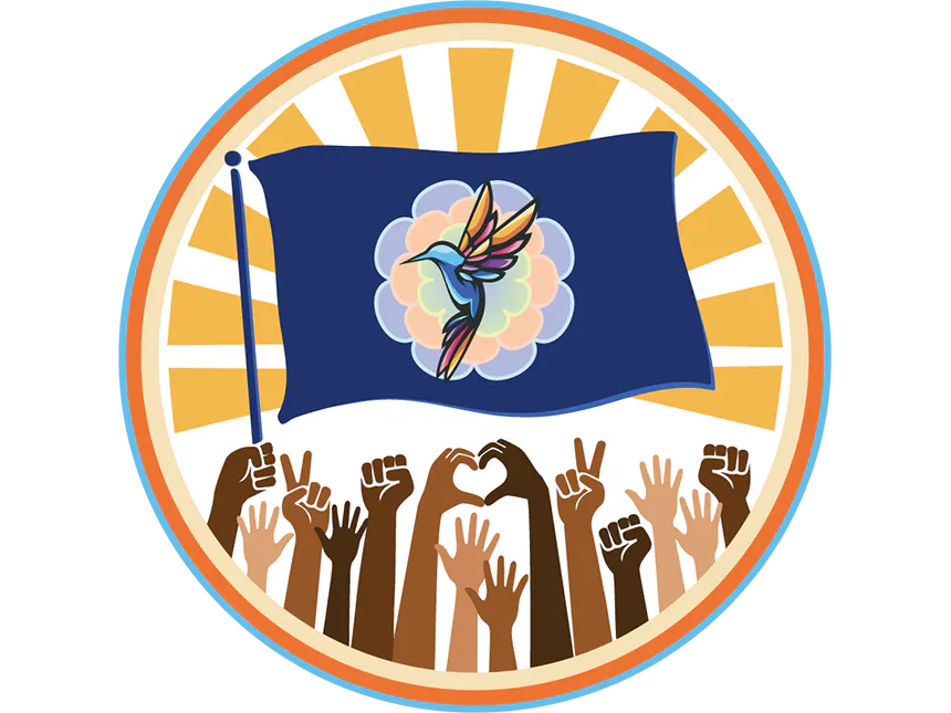 HSI Week logo with many hands supporting a flag of Cabrillo's HSI logo