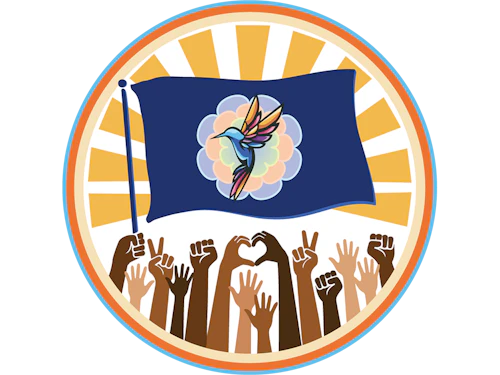 HSI Week logo with many hands supporting a flag of Cabrillo's HSI logo