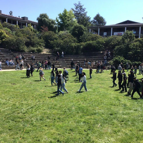 Students walking in the Amphitheater
