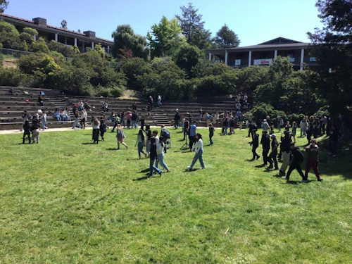 Students walking in the Amphitheater