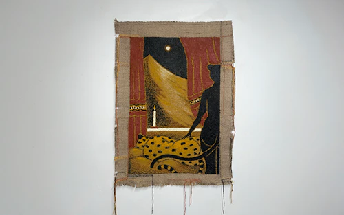 Luka Amaru Fernandez, Resiliencio, Oil stick, gesso, pigment on burlap